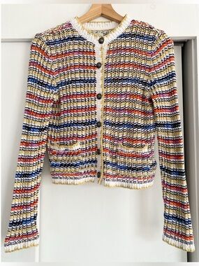 NIC+ZOE Colorful Marled Cotton Cropped Cardigan Sweater Preppy Coastal Small